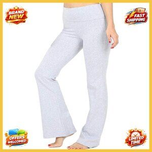 Stretch Cotton Flare Leg Yoga Pants Fold Over Waist Comfortable Plus Size